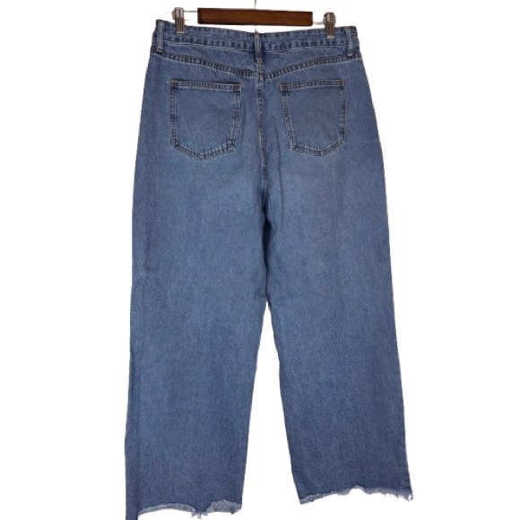 Fashion Nova Butterfly Embroidered Wide Leg Jeans Size 13 Raw Hem Cotton Boho - Picture 2 of 9